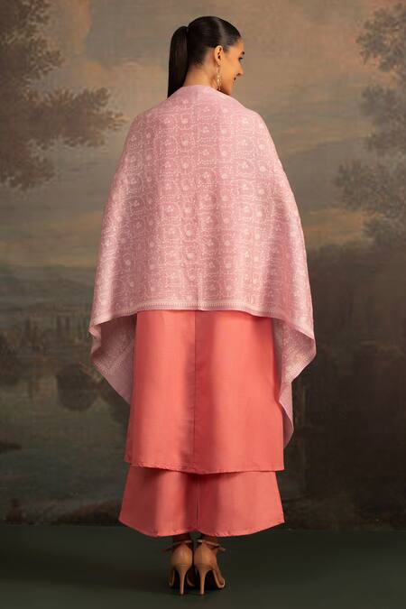 Shop Modarta Pink Sozni Floral Embroidered Shawl at Aza Fashions Shop_Modarta_Pink Sozni Floral Embroidered Shawl_at_Aza_Fashions