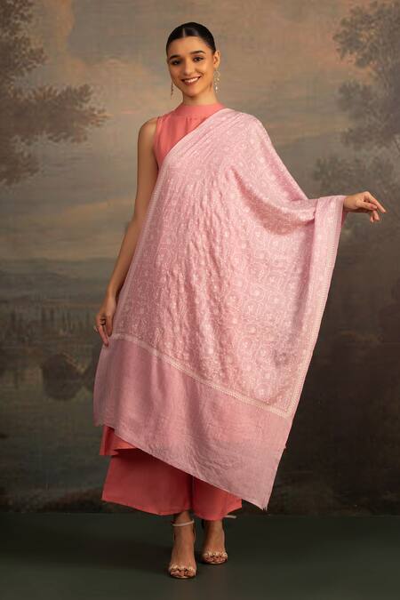 Buy Modarta Pink Sozni Floral Embroidered Shawl Online at Aza Fashions Buy_Modarta_Pink Sozni Floral Embroidered Shawl_Online_at_Aza_Fashions