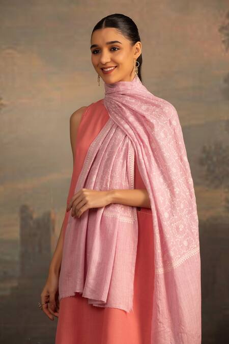 Shop Modarta Pink Sozni Floral Embroidered Shawl Online at Aza Fashions Shop_Modarta_Pink Sozni Floral Embroidered Shawl_Online_at_Aza_Fashions