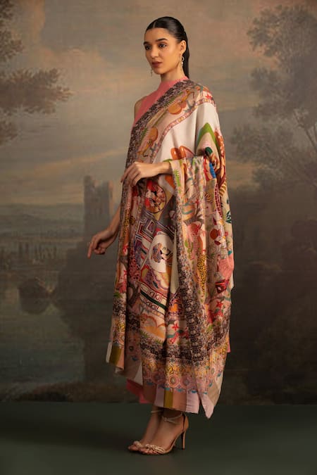 Buy_Modarta_Multi Color Kalamkari And Raj Darbar Print Shawl_Online_at_Aza_Fashions