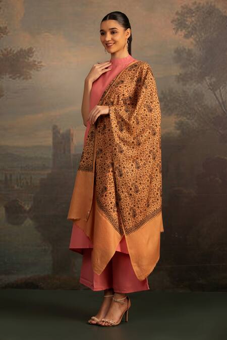 Shop Modarta Orange Kashmiri Floral Embroidered Shawl Online at Aza Fashions Shop_Modarta_Orange Kashmiri Floral Embroidered Shawl _Online_at_Aza_Fashions
