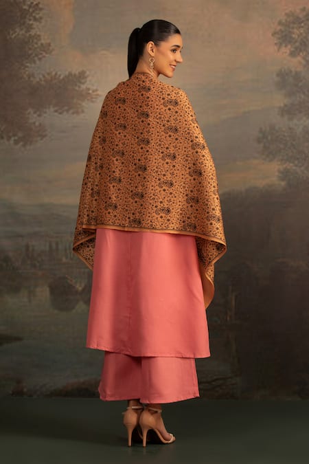 Shop Modarta Orange Kashmiri Floral Embroidered Shawl at Aza Fashions Shop_Modarta_Orange Kashmiri Floral Embroidered Shawl _at_Aza_Fashions