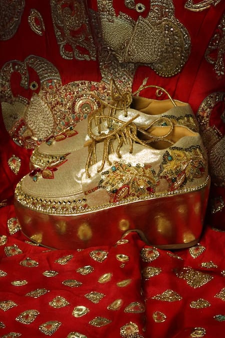 Shop Chal Jooti Gold Stones, Zari Zardozi Embroidered Designer Sneakers Online at Aza Fashions Shop_Chal Jooti_Gold Stones, Zari Zardozi Embroidered Designer Sneakers _Online_at_Aza_Fashions