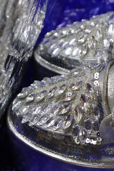 Chal Jooti_Silver Sequins, Crystals And Embroidered Sneakers _Online_at_Aza_Fashions