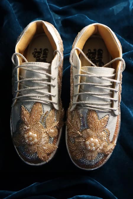Chal Jooti Floral Sequin Embroidered Luxe Sneakers 