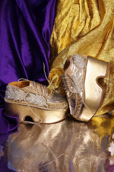 Buy Chal Jooti Gold Sequins, Stones High Embroidered Sneakers Buy_Chal Jooti_Gold Sequins, Stones High Embroidered Sneakers