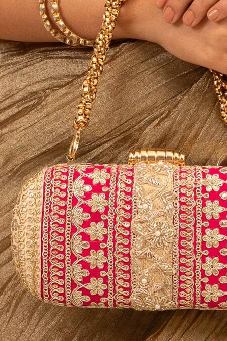 Amyra Pink Lace And Peach Embellished Clutch Online at Aza Fashions Amyra_Pink Lace And Peach Embellished Clutch _Online_at_Aza_Fashions