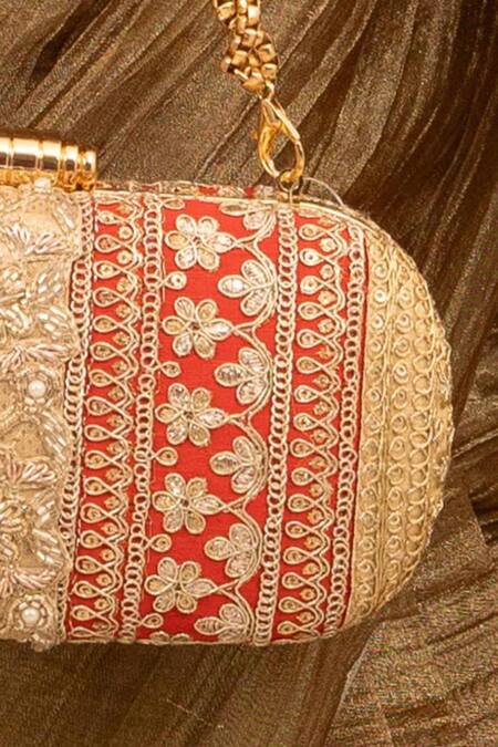 Amyra_Red Lace Embellished Designer Clutch _Online_at_Aza_Fashions