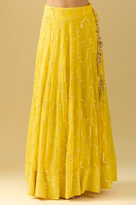 Buy Samyukta Singhania Yellow Georgette Mirrors, Embroidery, Sequins Lehenga Set Online at Aza Fashions Buy_Samyukta Singhania_Yellow Georgette Mirrors, Embroidery, Sequins Lehenga Set_Online_at_Aza_Fashions