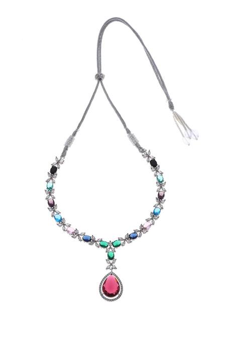 Minaki_Multi Color Crystals Multicolor Cubic Zirconia Pendant Set_Online_at_Aza_Fashions