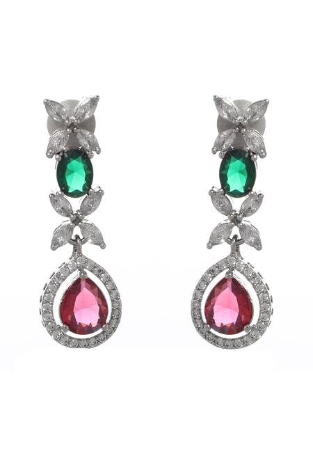 Shop_Minaki_Multi Color Crystals Multicolor Cubic Zirconia Pendant Set_Online_at_Aza_Fashions
