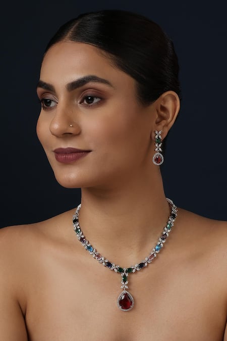 Minaki Multicolor Cubic Zirconia Pendant Set 