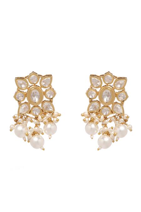 Minaki_White Pearls, Stones Kundan Choker And Earring Set _Online_at_Aza_Fashions