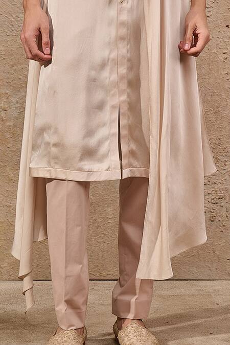 Tarun Tahiliani_Pink Georgette Pearls, Embroidery Abstract Waistcoat And Kurta Set _Online_at_Aza_Fashions