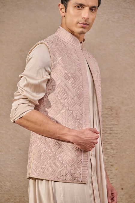 Tarun Tahiliani Abstract Embroidered Waistcoat & Kurta Set 