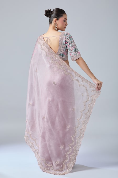 Shop Azeera Purple Silk Sequins, Beads, Cut Work, Embroidery Lilac Saree And Floral Blouse at Aza Fashions Shop_Azeera_Purple Silk Sequins, Beads, Cut Work, Embroidery Lilac Saree And Floral Blouse _at_Aza_Fashions