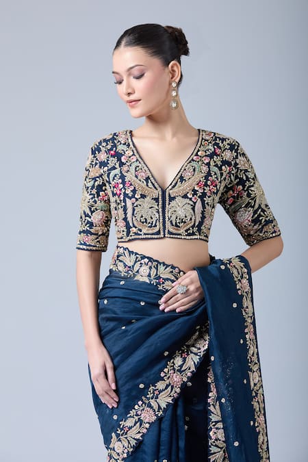 Buy Azeera Navy Silk, Chiffon, Georgette Sequins, Diamonds, Blue Dori Floral Saree Set Online at Aza Fashions Buy_Azeera_Navy Silk, Chiffon, Georgette Sequins, Diamonds, Blue Dori Floral Saree Set _Online_at_Aza_Fashions