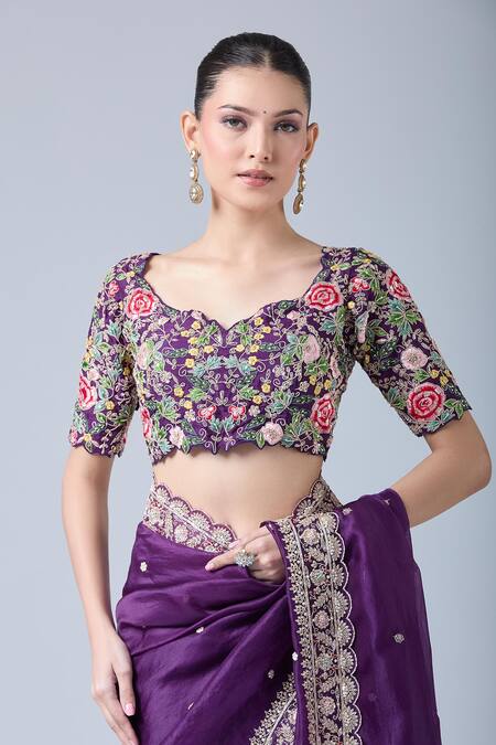 Azeera Purple Georgette, Chiffon Sequins, Diamonds, Floral Saree With Blouse Online at Aza Fashions Azeera_Purple Georgette, Chiffon Sequins, Diamonds, Floral Saree With Blouse _Online_at_Aza_Fashions