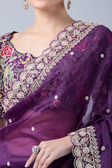Azeera Purple Georgette, Chiffon Sequins, Diamonds, Floral Saree With Blouse at Aza Fashions Azeera_Purple Georgette, Chiffon Sequins, Diamonds, Floral Saree With Blouse _at_Aza_Fashions