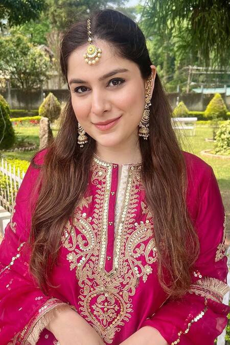 Sheetal Batra_Pink , Chanderi, Organza Mahika Kiran Dori Embroidered A-line Kurta Set _at_Aza_Fashions