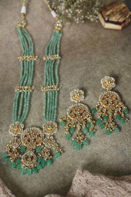 Paisley Pop Green Rhinestones, Stones Mint Onyx Kundan Necklace Set Online at Aza Fashions Paisley Pop_Green Rhinestones, Stones Mint Onyx Kundan Necklace Set _Online_at_Aza_Fashions