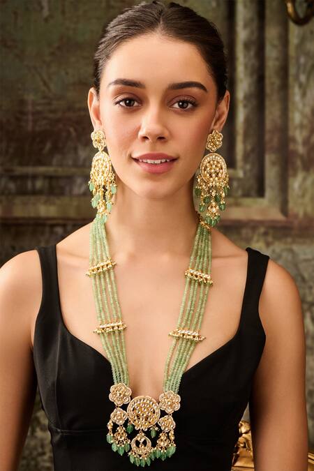 Buy Paisley Pop Green Rhinestones, Stones Mint Onyx Kundan Necklace Set Online at Aza Fashions Buy_Paisley Pop_Green Rhinestones, Stones Mint Onyx Kundan Necklace Set _Online_at_Aza_Fashions