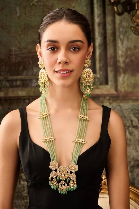 Paisley Pop Green Rhinestones, Stones Mint Onyx Kundan Necklace Set at Aza Fashions Paisley Pop_Green Rhinestones, Stones Mint Onyx Kundan Necklace Set _at_Aza_Fashions