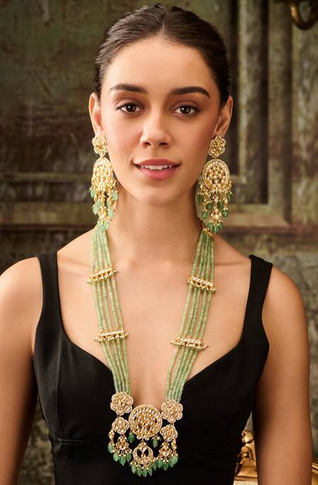 Buy Paisley Pop Green Rhinestones, Stones Mint Onyx Kundan Necklace Set Buy_Paisley Pop_Green Rhinestones, Stones Mint Onyx Kundan Necklace Set