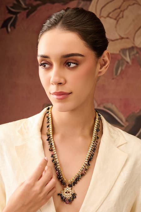 Paisley Pop Kundan & Tourmaline Long Necklace 