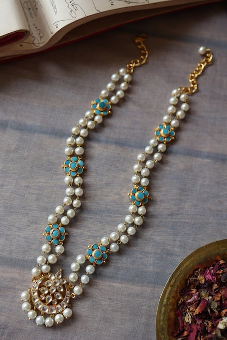 Paisley Pop Crescent Kundan Pearl Necklace 