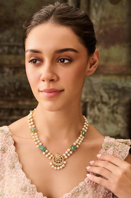 Paisley Pop Crescent Kundan Pearl Necklace 