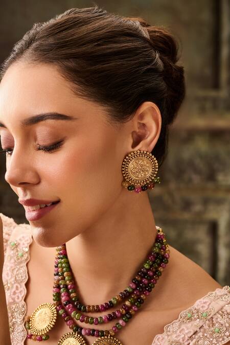 Shop Paisley Pop Multi Color Stones Tourmaline Necklace Set Online at Aza Fashions Shop_Paisley Pop_Multi Color Stones Tourmaline Necklace Set _Online_at_Aza_Fashions