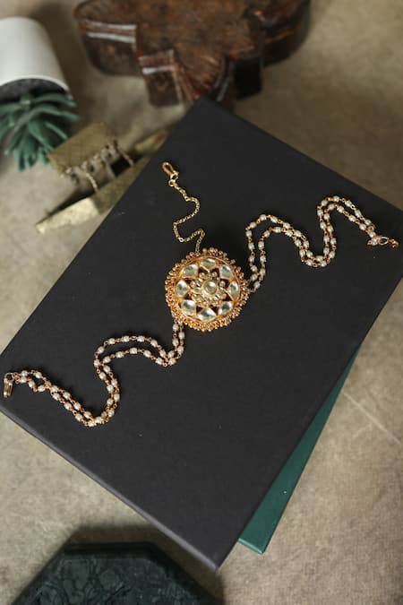 Shop Paisley Pop Gold Plated Bloom Kundan Mathapatti at Aza Fashions Shop_Paisley Pop_Gold Plated Bloom Kundan Mathapatti _at_Aza_Fashions