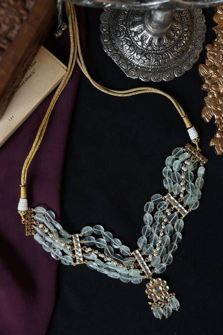 Paisley Pop Green Pearls Kundan Embellished Floral Choker Necklace at Aza Fashions Paisley Pop_Green Pearls Kundan Embellished Floral Choker Necklace _at_Aza_Fashions