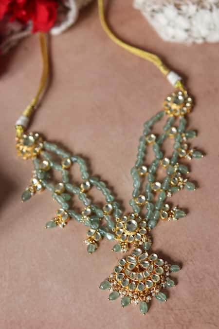 Buy_Paisley Pop_Green Bahar Kundan Choker Necklace _Online_at_Aza_Fashions