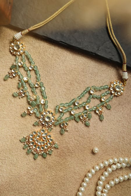 Shop_Paisley Pop_Green Bahar Kundan Choker Necklace _Online_at_Aza_Fashions