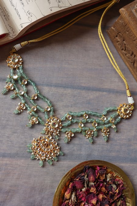 Paisley Pop_Green Bahar Kundan Choker Necklace _at_Aza_Fashions