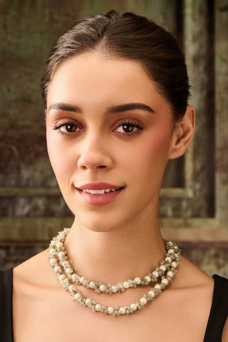 Buy Paisley Pop Blue Pearls, Stones Layered And Onyx Necklace Online at Aza Fashions Buy_Paisley Pop_Blue Pearls, Stones Layered And Onyx Necklace _Online_at_Aza_Fashions