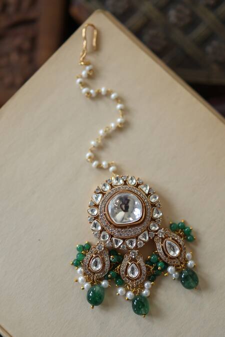 Paisley Pop_Green Polki Stone Maangtikka _Online_at_Aza_Fashions