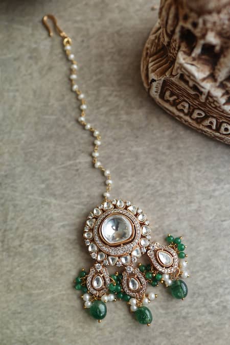 Paisley Pop Green Polki Stone Maangtikka 