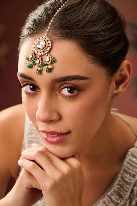 Paisley Pop Green Polki Stone Maangtikka 