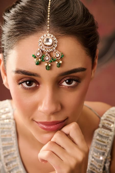 Buy_Paisley Pop_Green Polki Stone Maangtikka _Online_at_Aza_Fashions