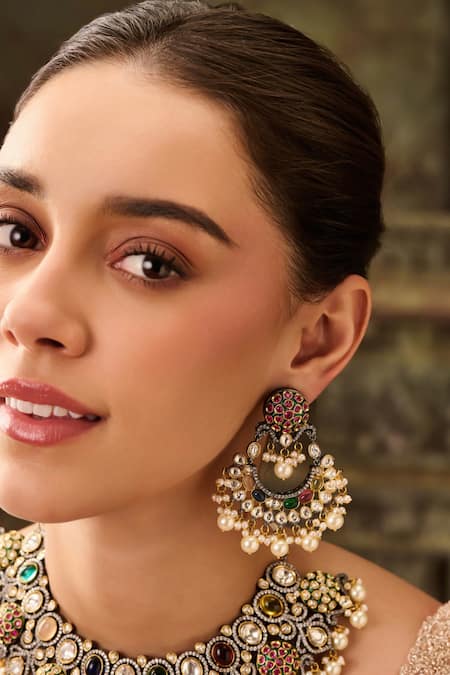 Paisley Pop_Multi Color Pearls Multicolor Polki Choker Set _Online_at_Aza_Fashions