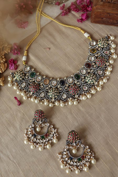 Paisley Pop Multicolor Polki Pearl Choker Set 