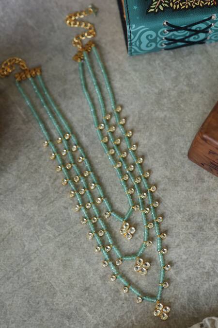 Paisley Pop Blue Stones Mint Kundan Layered Necklace Online at Aza Fashions Paisley Pop_Blue Stones Mint Kundan Layered Necklace _Online_at_Aza_Fashions