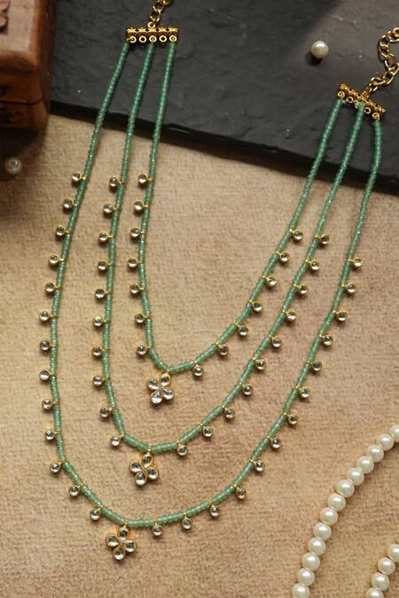 Buy Paisley Pop Blue Stones Mint Kundan Layered Necklace Online at Aza Fashions Buy_Paisley Pop_Blue Stones Mint Kundan Layered Necklace _Online_at_Aza_Fashions