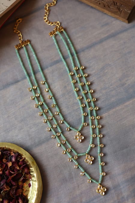 Paisley Pop Mint Kundan Layered Necklace 