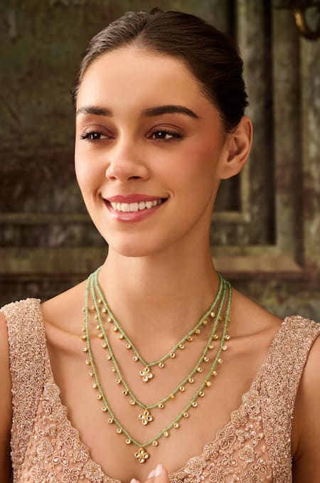 Paisley Pop Mint Kundan Layered Necklace 
