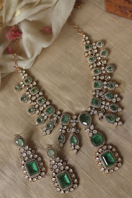 Paisley Pop Mint Polki Embellished Necklace Set 
