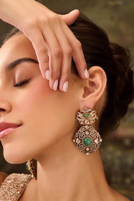 Buy Paisley Pop Green Crystals, Stones Mint Polki Cubic Zirconia Earrings Online at Aza Fashions Buy_Paisley Pop_Green Crystals, Stones Mint Polki Cubic Zirconia Earrings _Online_at_Aza_Fashions